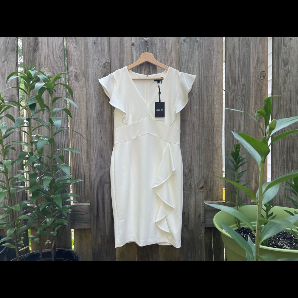 Brand New with tag DKNY dress V-Neck Cap Sleeve Sheath with Ruffle Detail